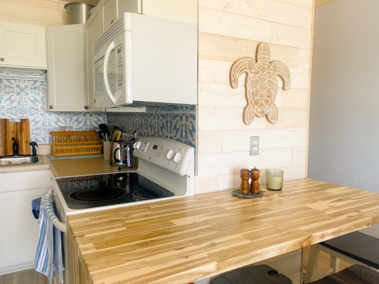 Butcher block countertop and kitchen remodel on Topsail Island