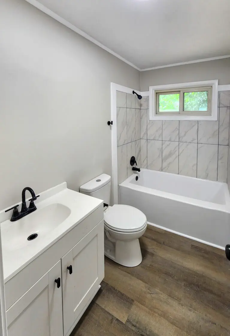 remodeled bathroom with custom tile work in the shower by Wynn Building Construction