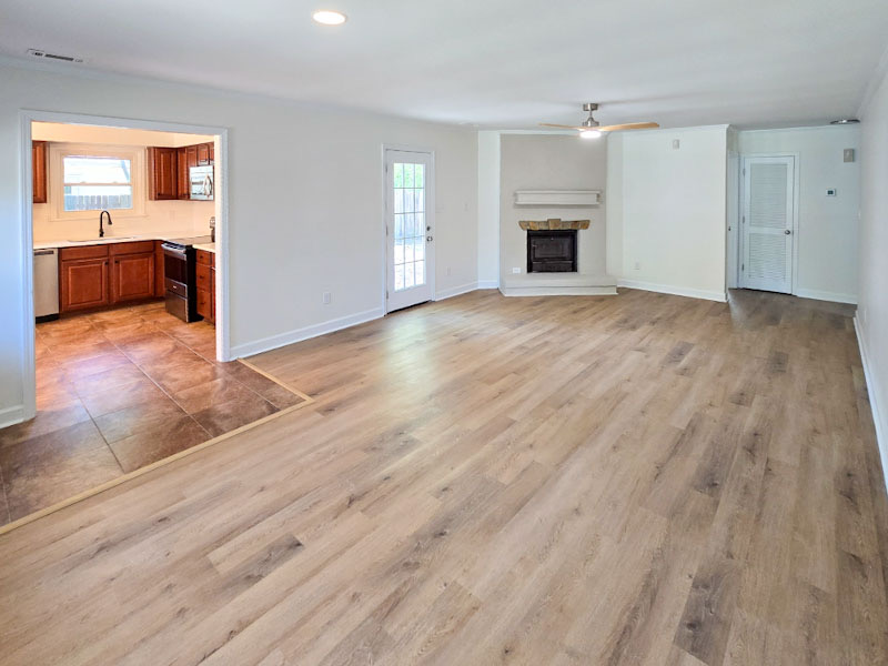 renovated living space with fireplace